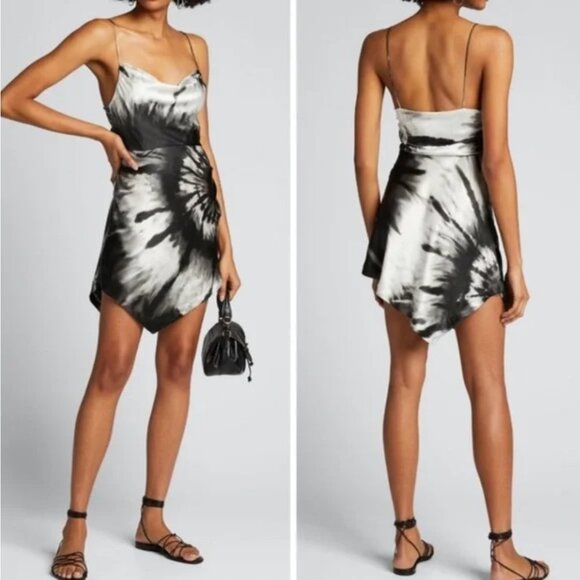 Retrofete Auris Dress Silk Black Silver Tie Dye Slip Satin Mini XS X-Small - Picture 1 of 9